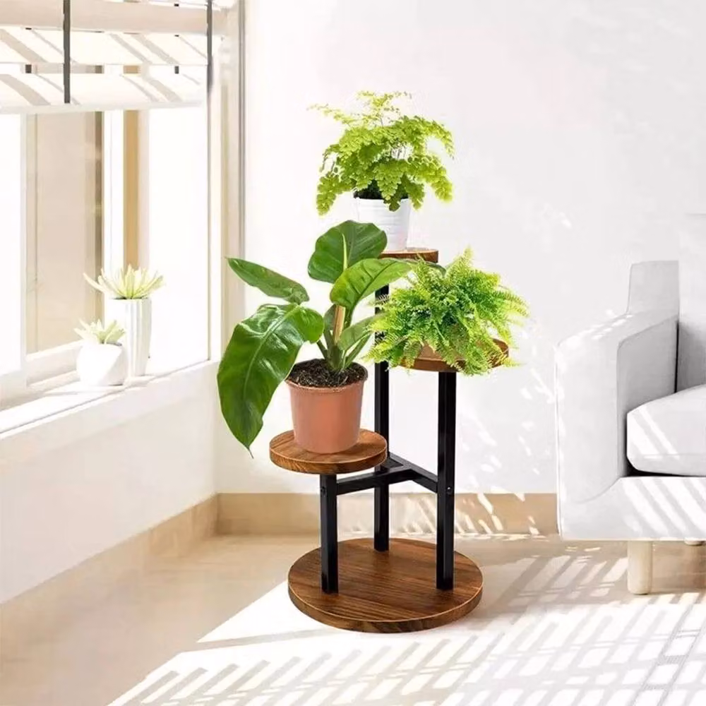 PAWNORA 3 Tier Metal and Wooden Plant Display Stand in Brown, W: 100 cm, D: 15 cm, H: 15 cm – 4