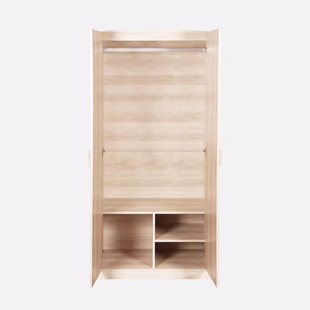 sweeek Wardrobe with Wood Decor, 2 Doors and Hanging Rail, Light Brown, H 180 x W 80 x D 48 cm – 2