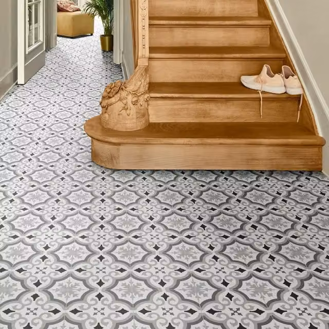 Vinyl Flooring UK Black Designer Effect Geometric Tile Look Sheet Vinyl Flooring, Thickness: 2.8 mm, W/D/H: 300 x 400 cm – 1