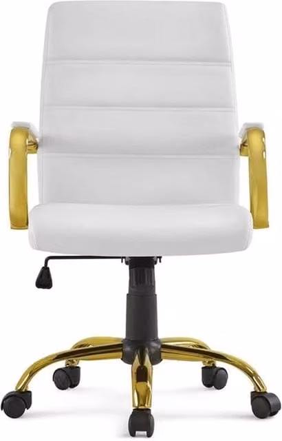 KORVIXA White PU Leather Executive Office Chair with Armrests and 360 Degree Swivel