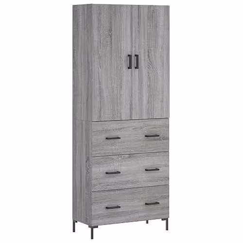 vidaXL Modern Grey Sonoma Highboard with Hinged Doors and Internal Shelves, W/D/H: 69.5 x 34 x 180 cm – 1