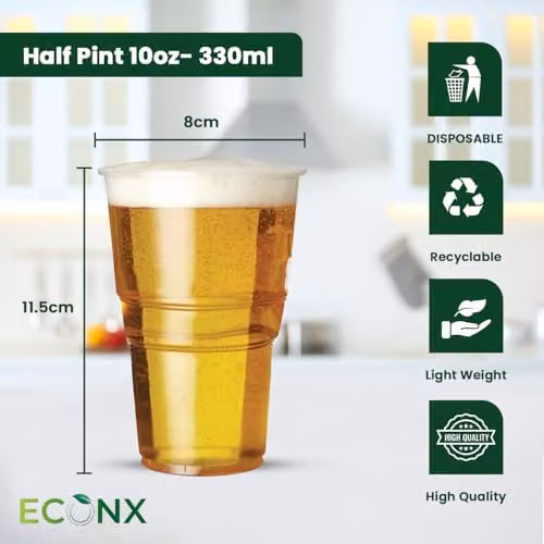 ECONX 100 x Clear Plastic Half Pint Tumbler Glasses, 284ml – 2