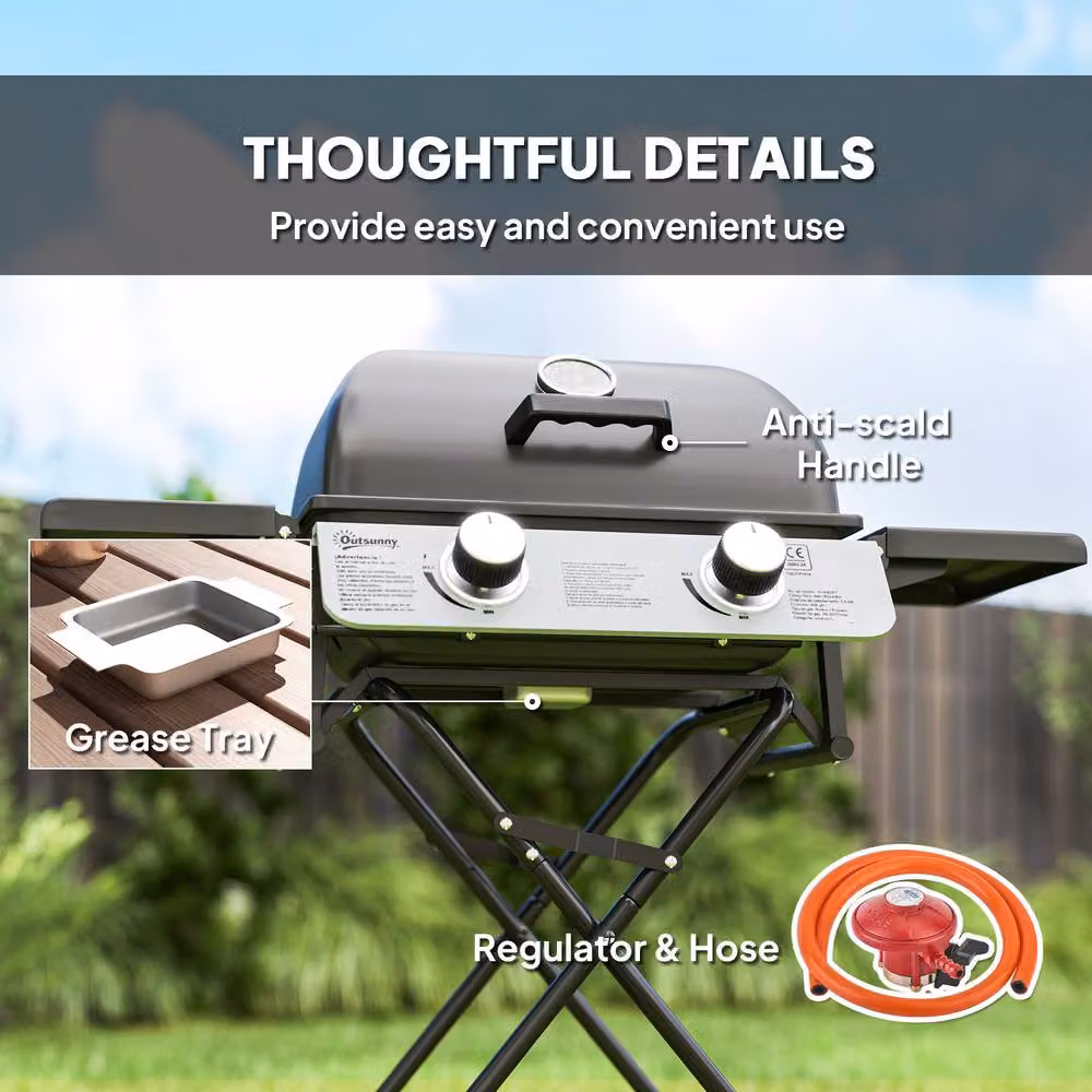 Rolipo Two Burner Portable Suitcase Gas BBQ in Black with Thermometer and Wheels – 7