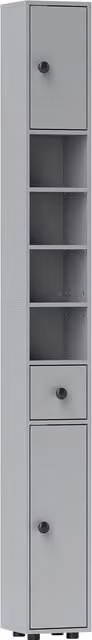 Kleankin Slim Grey Bathroom Cabinet with LED Lighting, Drawers and Shelves, Height: 180 cm – 1