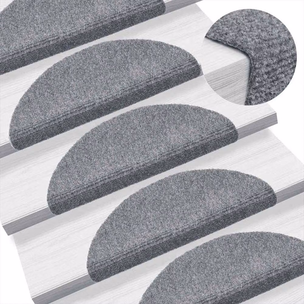 Berkfield Home Self-adhesive Stair Mats, 5 Pieces, Light Grey, W/D/H: 56 x 17 x 3 cm – 2