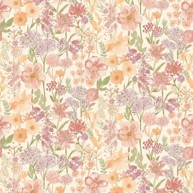 Grandeco Spring Wild Flowers Trail Smooth Botanical Floral Wallpaper in Beige and Multicolour – 1