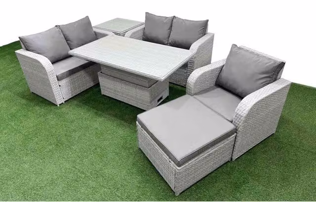 Fimous 6-Seater High-Back PE Rattan Garden Furniture Set in Light Grey