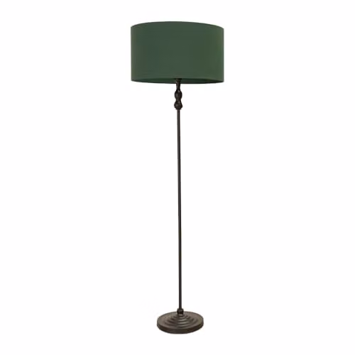 ValueLights Maggie Black Metal Candlestick Floor Lamp with Green Fabric Drum Shade – 1