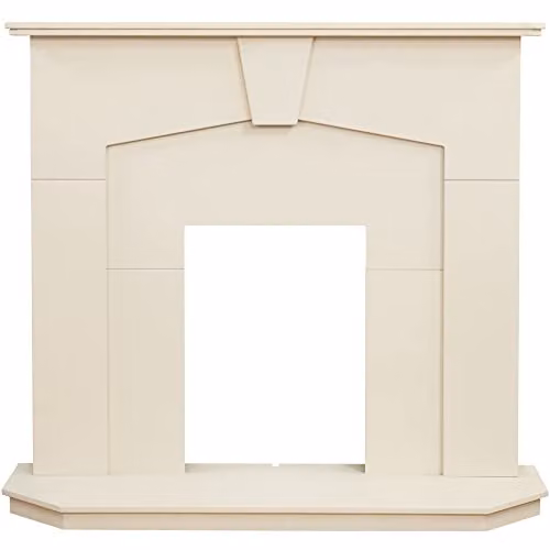 Adam Fires & Fireplaces Adam Abbey Stone Effect Fireplace in White and Beige, W: 121.92 cm, H: 38.0 cm