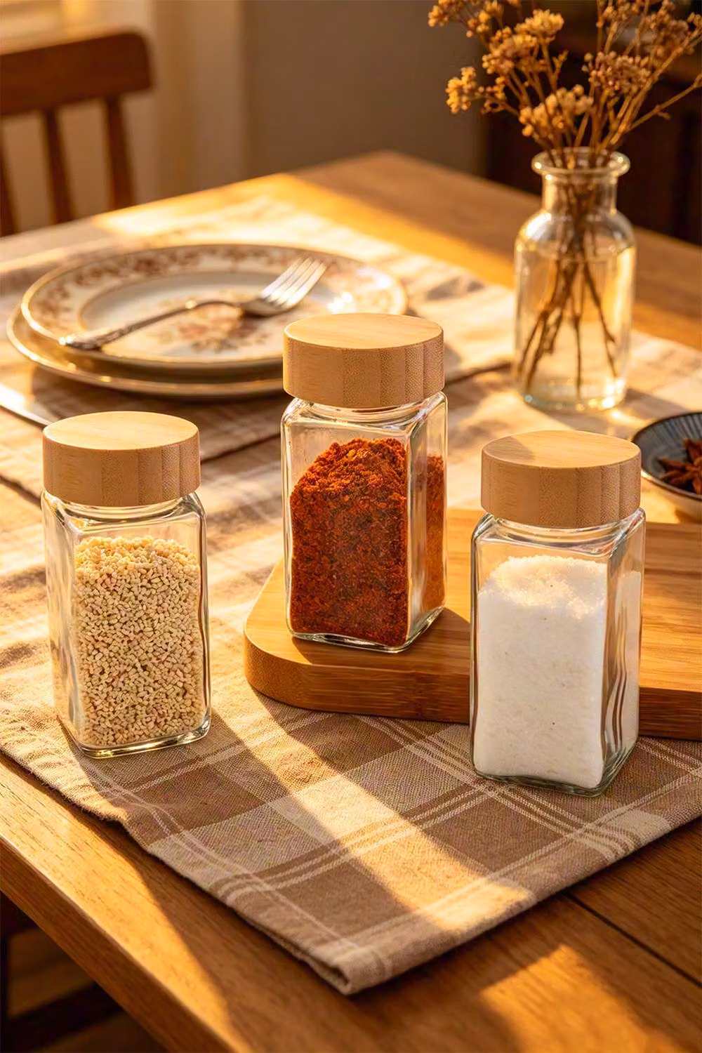 ExtraStar 12-Piece Airtight Glass Spice Jar Set with Bamboo Lids, 120 ml per Jar, Transparent – 3