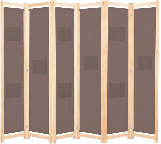 Berkfield Home 6-Panel Brown Fabric Room Divider W/H/D: 240 x 170 x 4 cm