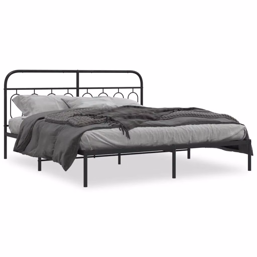 Berkfield Home Metal Bed Frame with Headboard in Black W/D/H: 193 x 203 cm – 2