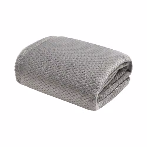 OHS Grey Fleece Faux Fur Throw Blanket, W: 150 cm, D: 200 cm