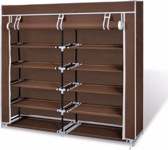Berkfield Home Fabric Shoe Cabinet with Cover, Brown, W: 115 cm, D: 28 cm, H: 110 cm