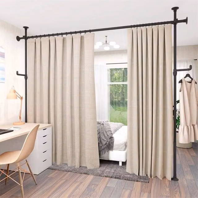 SPETLEK Black Tension Clamp Room Divider Curtain Rod, Straight, 304.8 mm – 1