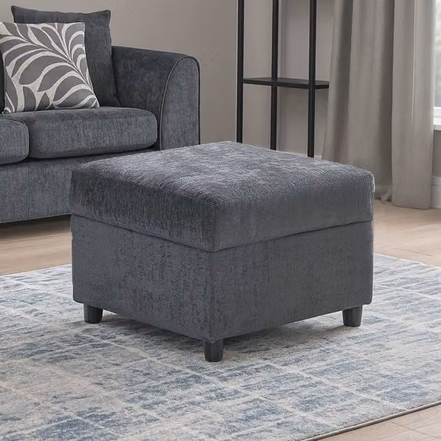 Furnishings For Less UK Zina Grey Soft Chenille Fabric Cube Footstool W/D/H: 55 x 42 x 42 cm – 1