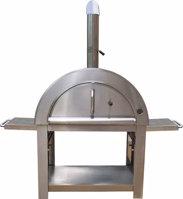 Callow Large Stainless Steel Outdoor Pizza Oven with Stone and Thermometer in Silver