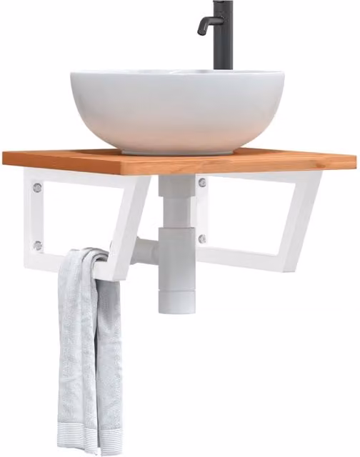Berkfield Home Wall Mounted Basin Shelf in Brown Steel and Solid Beech Wood