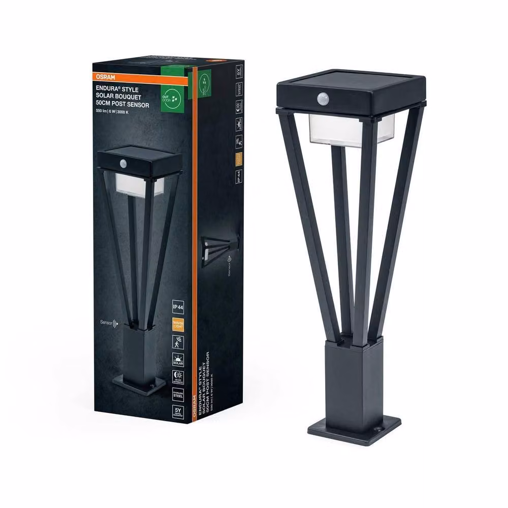 Osram Endura Outdoor Solar Bouquet LED Bollard Light in Black with Motion and Dusk Sensor, 650lm, Height: 50 cm – 2