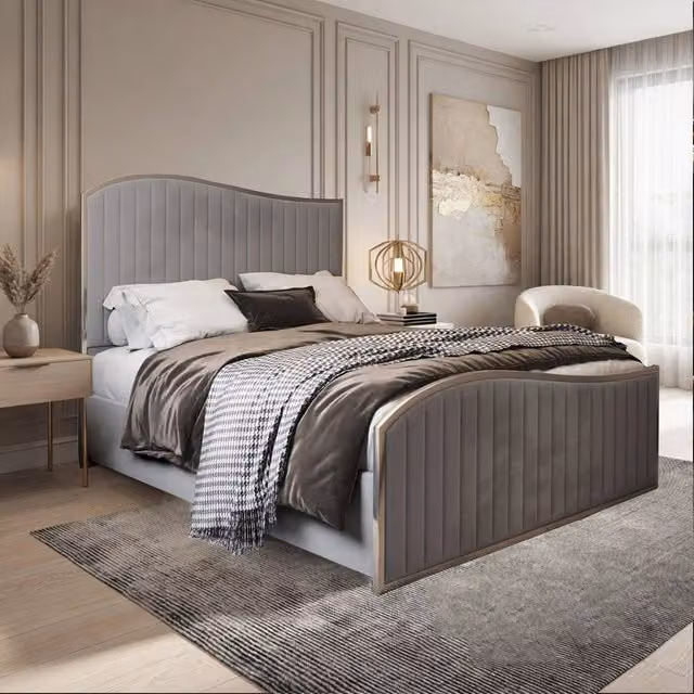 Casani Fulbeck Upholstered Velvet Bed Frame in Grey, Super King, 200 x 200 cm – 1