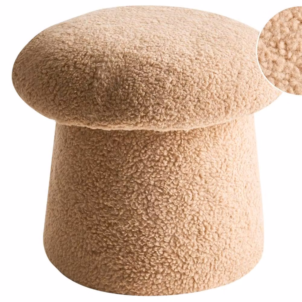 Wyld and Coco Luxe Living Beige Bouclé Mushroom Pouffe W/D/H: 45 x 45 x 46 cm – 2