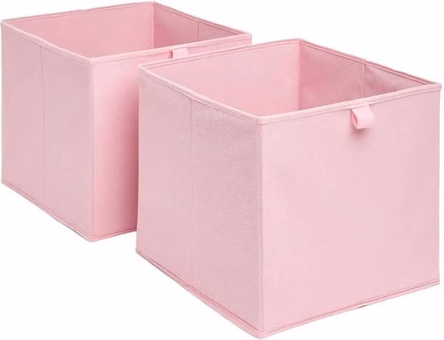 PAWNORA Fabric Storage Cube Boxes in Pink, 2 Pack, Foldable with Handles