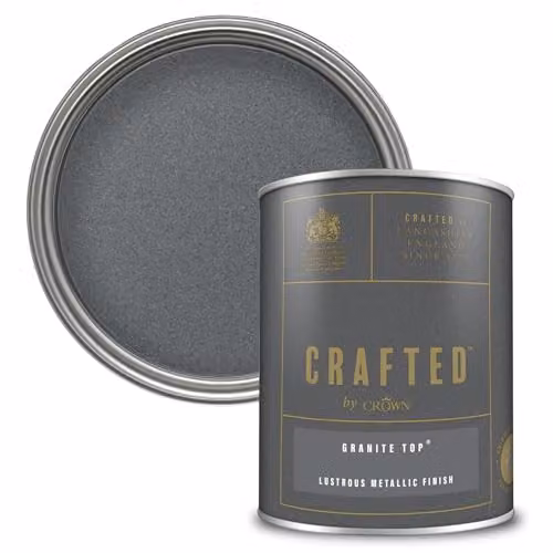 Crown Crafted Metallic Emulsion Paint for Walls and Wood, Granite Top, Silver Grey, 1.25 l