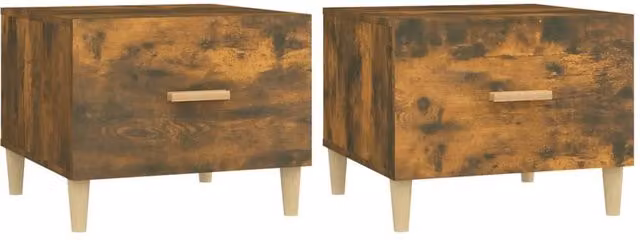 Berkfield Home Set of 2 Smoked Oak Coffee Tables in Brown, W/D/H: 50 x 50 x 40 cm