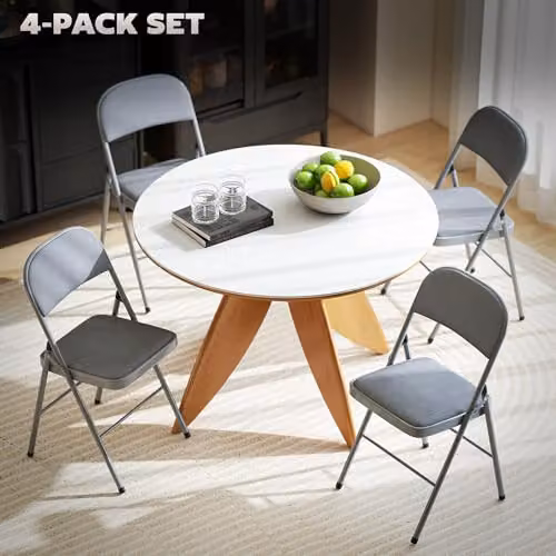 HOMCOM Set of 4 Metal Folding Chairs with Velvet Cushions in Light Grey – 3