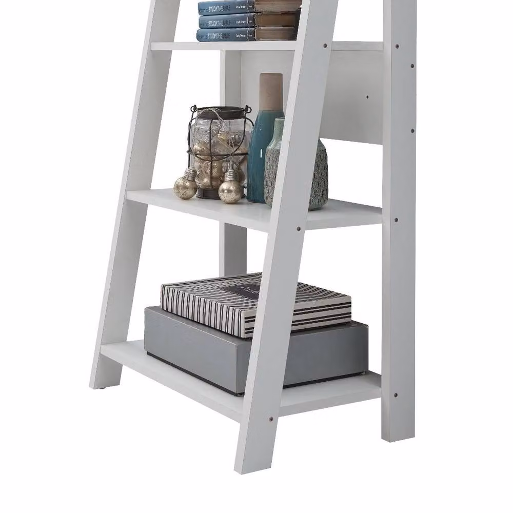 Timber Art Design Riva Retro 5 Tier Ladder Bookcase Display Shelf Unit, White, H 175.4 x W 64.0 x D 36.7 cm – 2