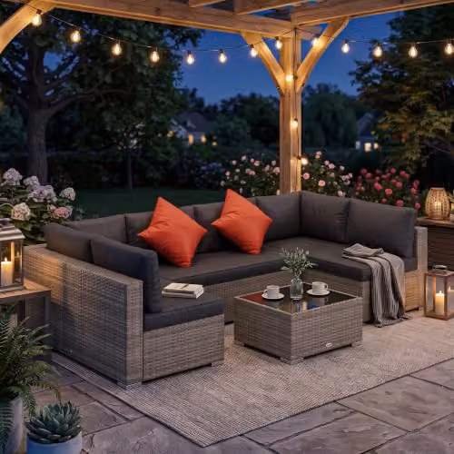 Outsunny 4 Piece L-Shape Rattan Corner Sofa Set with Coffee Table and Cushions, Grey – 8