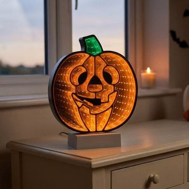 Garden Greatness LED Halloween Infinity Light Pumpkin in Orange, White and Multicolour