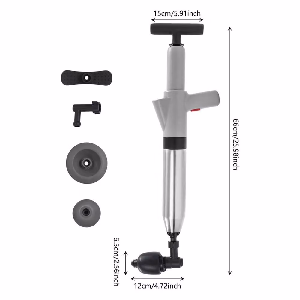 VOGREX Air Pipe Unblocker Kit with 3 Heads and High Pressure Plunger Tool in Grey – 2