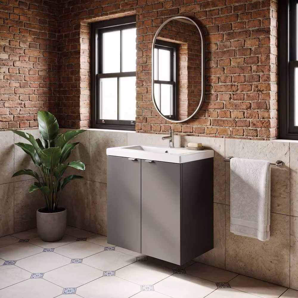 Balterley Alrewas 2 Door Wall Hung Vanity Basin Unit, Gloss Grey, Width: 50 cm – 3
