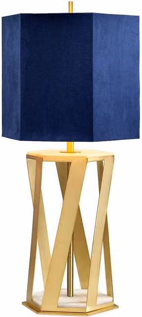 Loops Table Lamp with Blue Fabric Shade and Brushed Brass Base, E27 60W LED Compatible