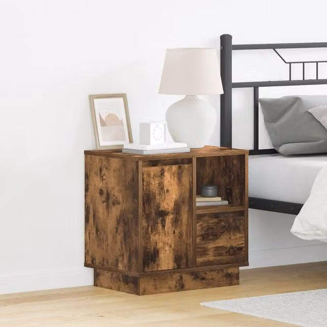 Berkfield Home Set of 2 Modern Smoked Oak Bedside Cabinets with Integrated LED Lights, Brown, W: 50 cm, D: 34 cm, H: 50 cm