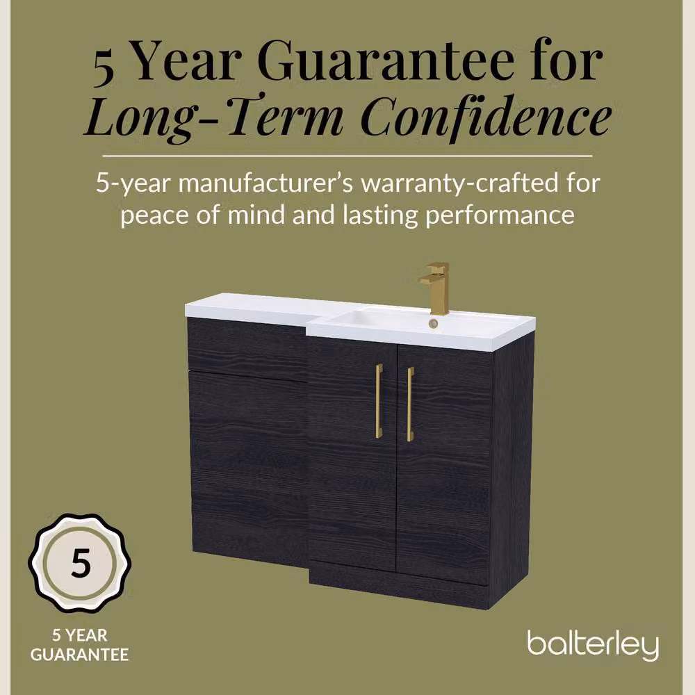 Balterley Modern Matt Black Woodgrain Right-Hand Vanity and WC Unit Combination, W: 110 cm, H: 84 cm – 5