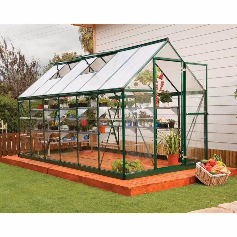 Palram Hybrid Greenhouse in Green with Polycarbonate Panels, L426 x W185 x H208 cm – 2