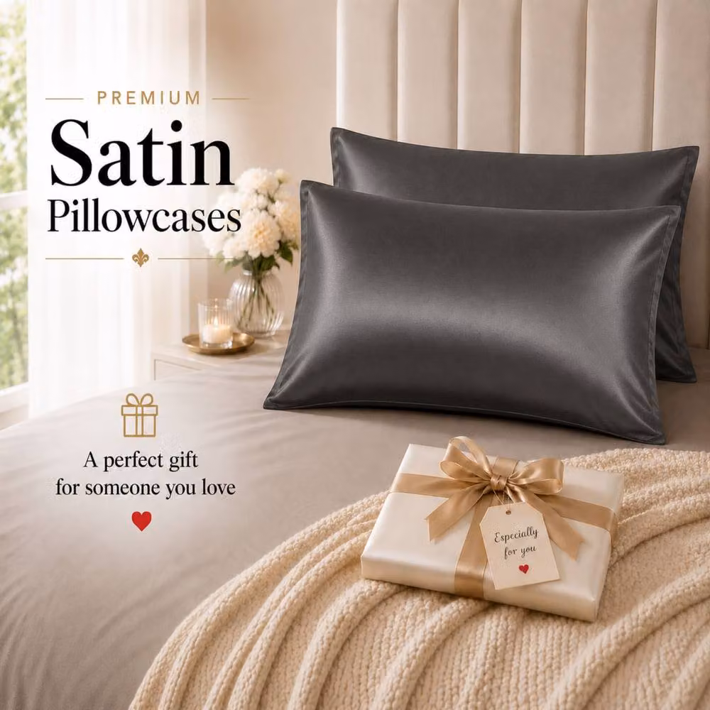 Pamposh Luxury Mako Satin Silk Pillow Cases, 4 Pack, Charcoal Grey – 5