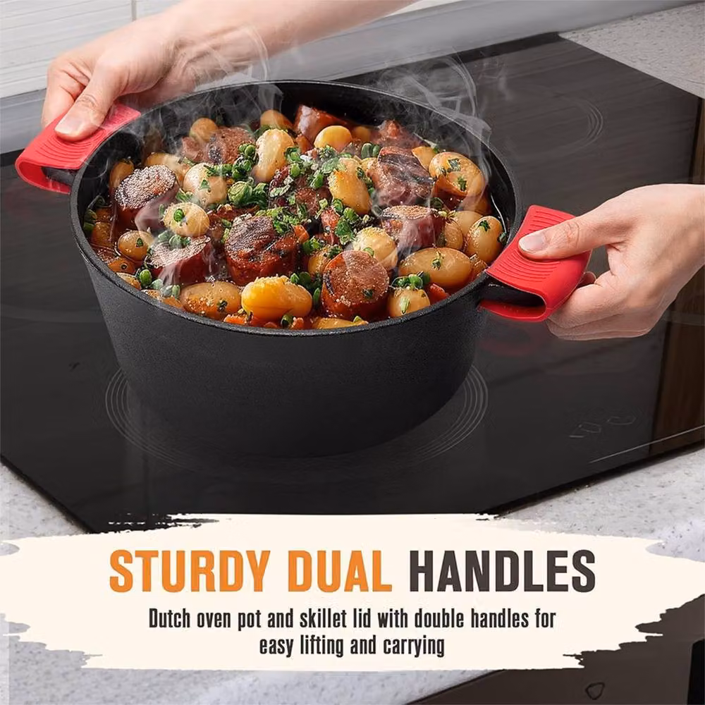 Ventryn 2 in 1 Seasoned Cast Iron Double Dutch Oven Casserole, 4.5 l, Black – 3