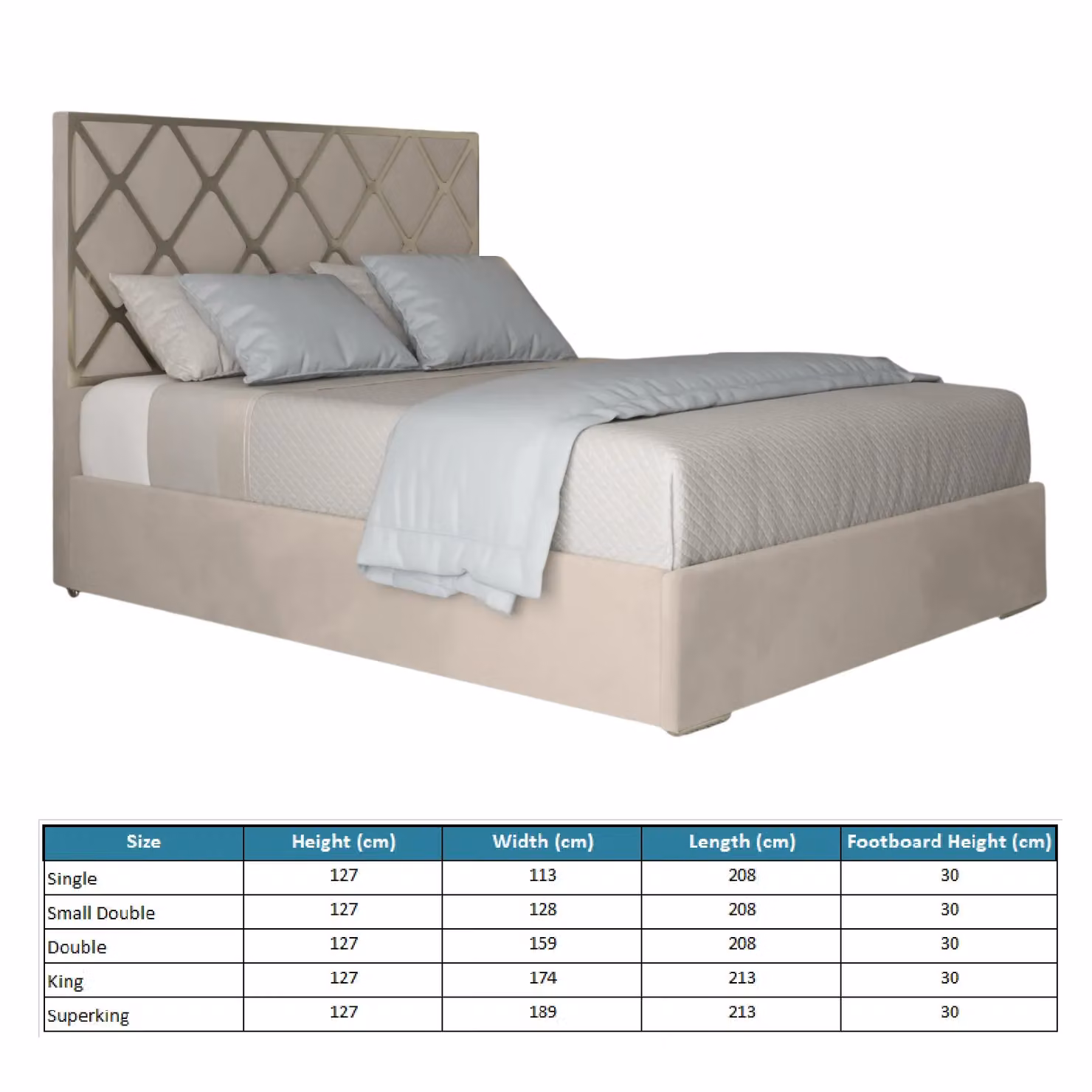 KDMD Tammy Double Bed Frame in Cream Velvet with Metal Accents, W/D/H: 140 x 200 x 127 cm – 2