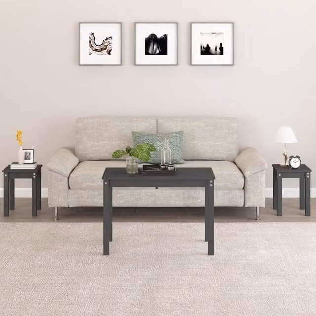 Berkfield Home 3-Piece Nesting Tables in Grey Rustic Solid Pine Wood – 1