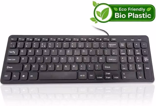 Accuratus Bioplastic 960 USB Wired Full Size Keyboard in Woad Blue and Charcoal Black