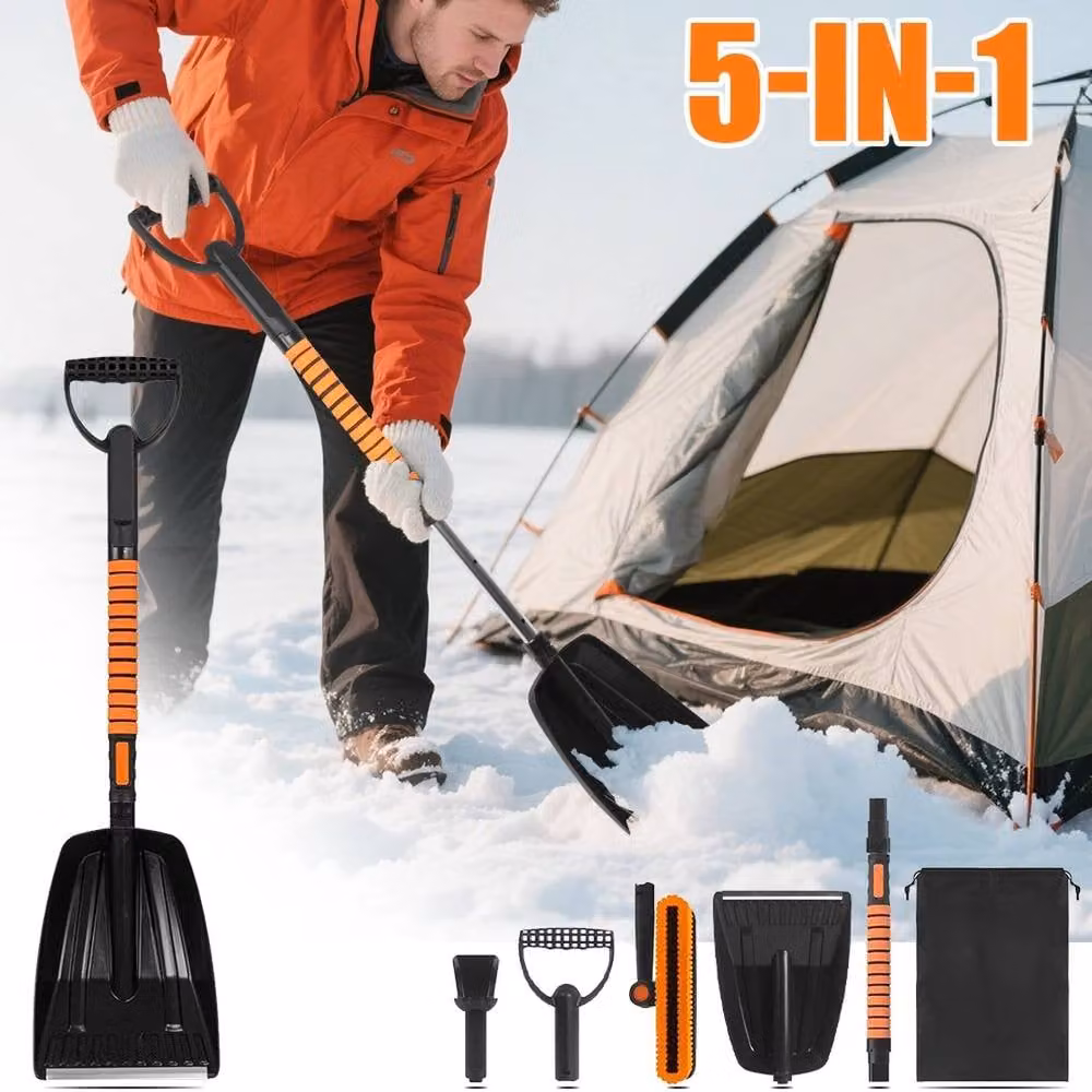 NESTLUNE 5-in-1 Extendable Snow Brush and Ice Scraper with Telescopic Handle, Black – 2