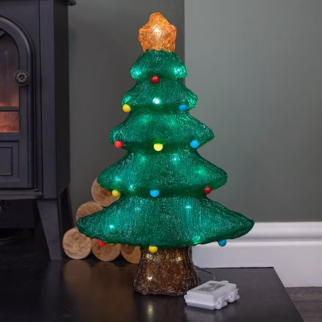 Samuel ALEXANDER 46cm Battery Powered Light Up Christmas Bauble Tabletop Tree with 60 Cool White LEDs in Green and White