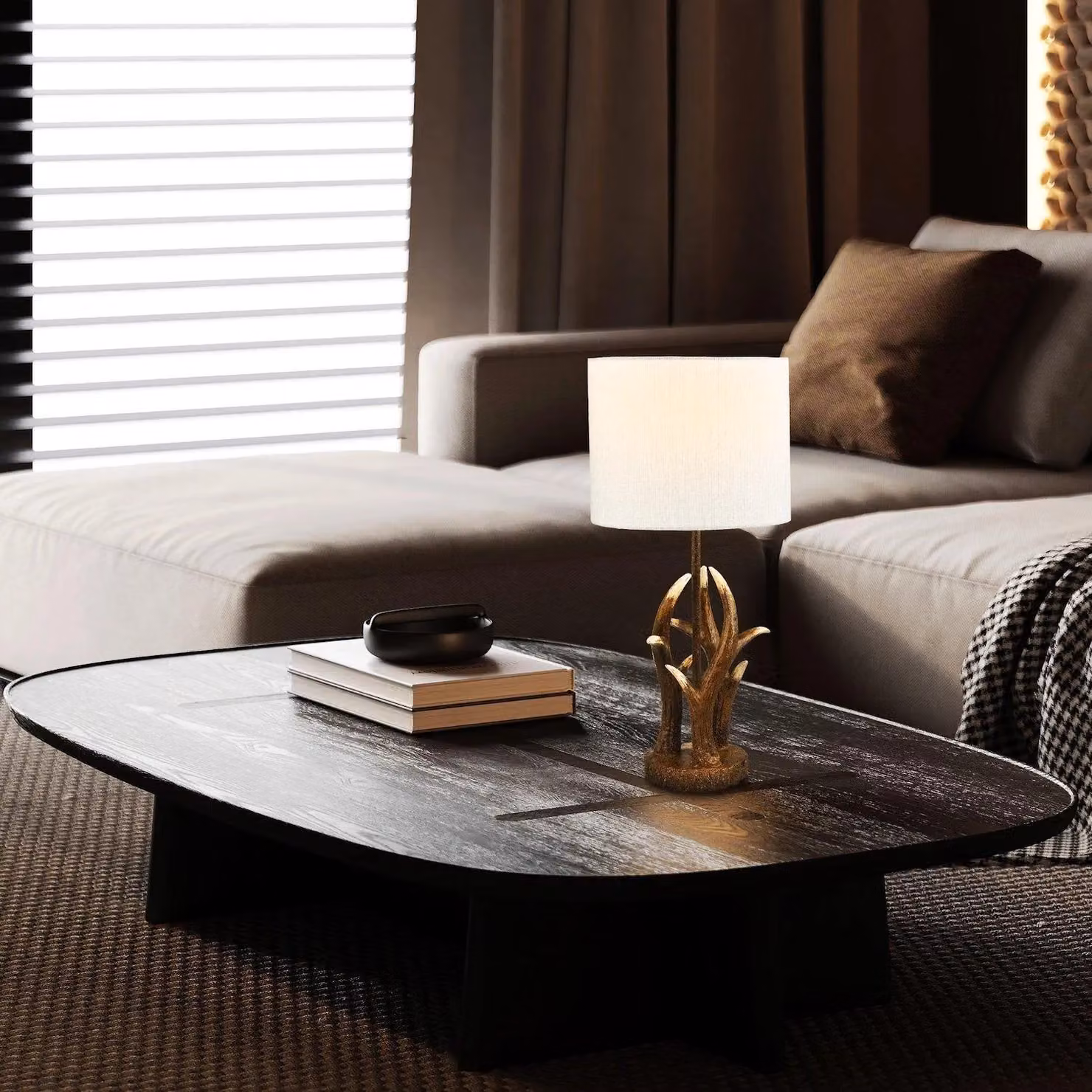 Happy Homewares Traditionally Designed Antler Resin Table Lamp Base in a Rustic Bronze Finish – 3
