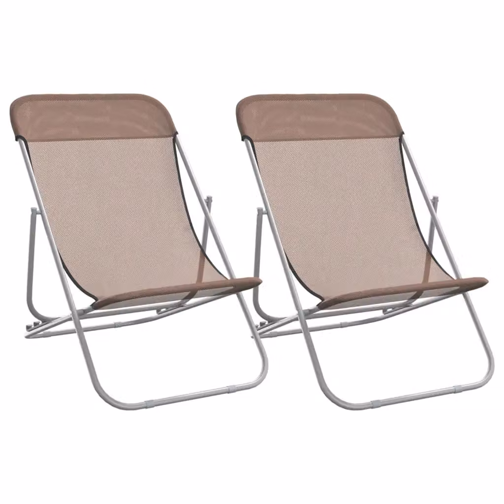 Berkfield Home Set of 2 Brown Folding Beach Chairs with Textilene Fabric and Powder-Coated Steel Frame – 2
