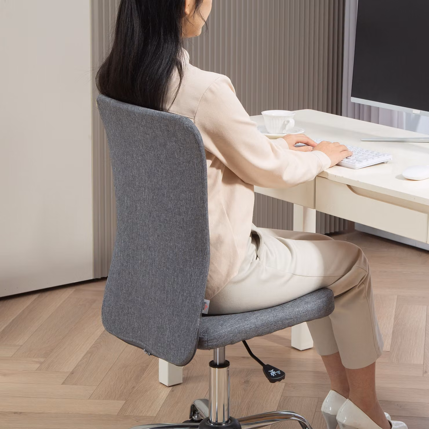 HOMCOM Armless Fabric Swivel Office Task Chair in Grey – 5
