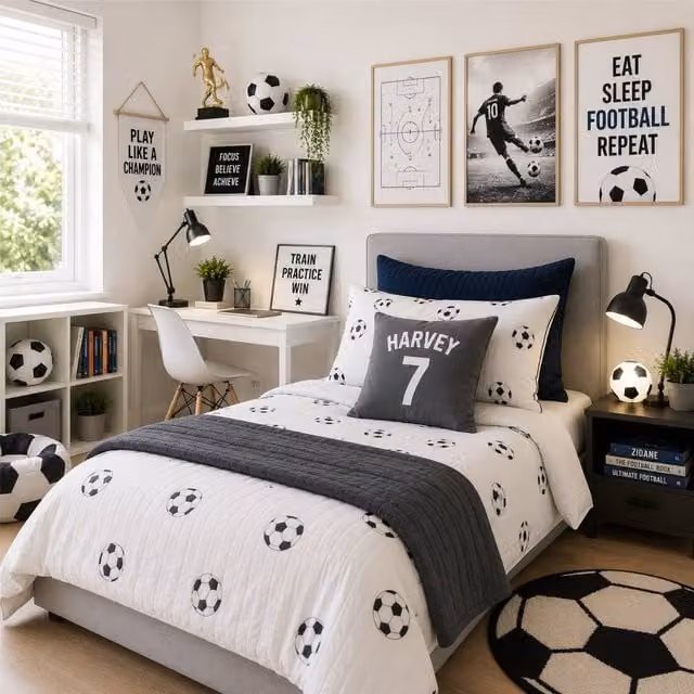 60 SECOND MAKEOVER Personalised Football Cushion Cover, Grey, W/D/H: 40.64 x 40.64 x 40.64 cm