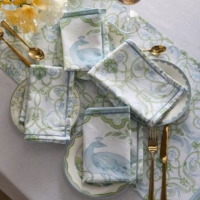 Laurence Llewelyn-Bowen Palm Court Cotton Napkins, 4 Pack, Green and Blue, W/D: 40 x 40 cm